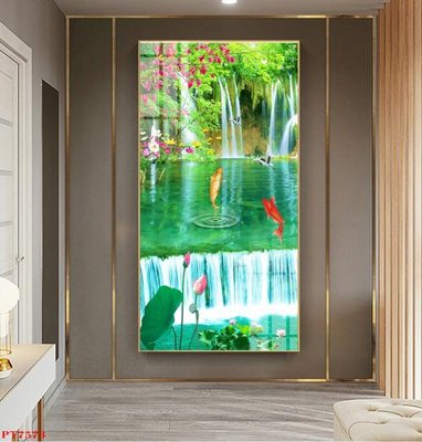 Ảnh gốc Tranh sơn thủy thác nước PT7573 (nét căng) in mica