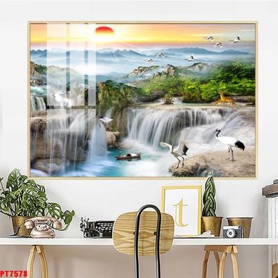 File tranh Tranh sơn thủy thác nước PT7578 (file gốc) chuẩn màu in