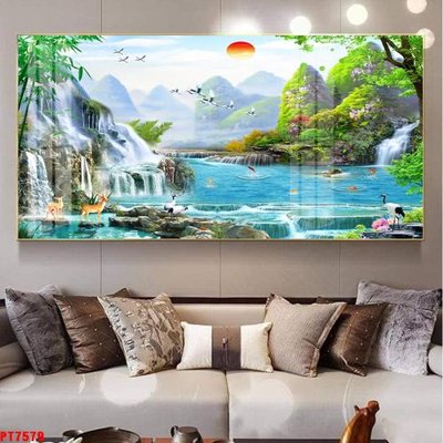 File in ấn Tranh sơn thủy thác nước PT7579 (bản gốc) từ file gốc