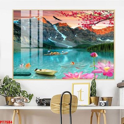 File tranh Tranh sơn thủy thác nước PT7584 (ảnh gốc) độc quyền