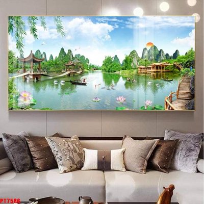 File tranh Tranh sơn thủy thác nước PT7586 (ảnh gốc) in trần nhà