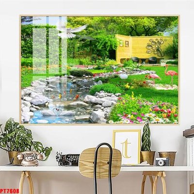 Ảnh mô tả file gốc in mica Tranh sơn thủy thác nước PT7608