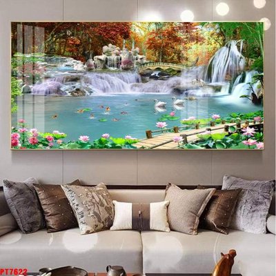 File gốc in ấn Tranh sơn thủy thác nước PT7622 (sẵn sàng tải về)