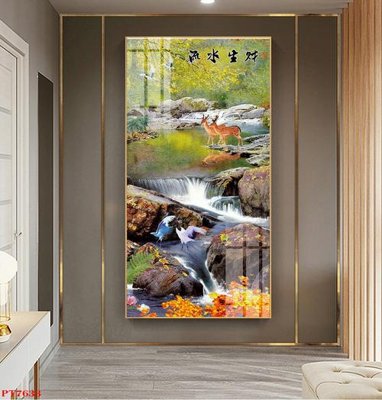 Download file gốc Tranh sơn thủy thác nước PT7633 (in lụa) cao cấp