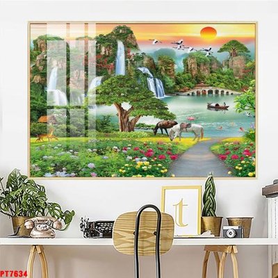 File in mica Tranh sơn thủy thác nước PT7634 (bản gốc) sắc sảo