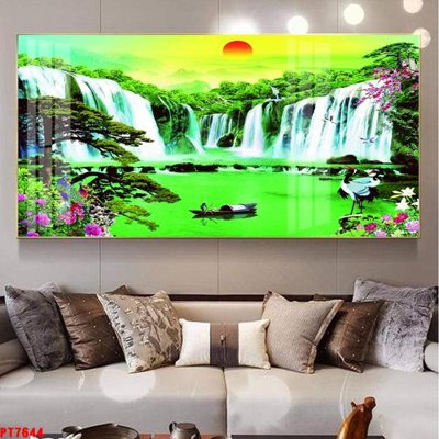 File in ấn Tranh sơn thủy thác nước PT7644 (bản gốc) cao cấp