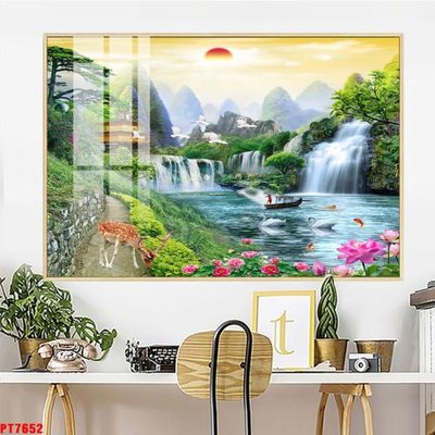 Tải file Tranh sơn thủy thác nước PT7652 (gốc) chủ đề phong thủy