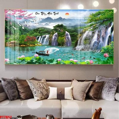 File in ấn Tranh sơn thủy thác nước PT7657 (bản gốc) sắc nét