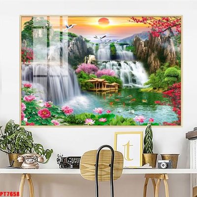 File in ấn Tranh sơn thủy thác nước PT7658 (bản gốc) từ file gốc