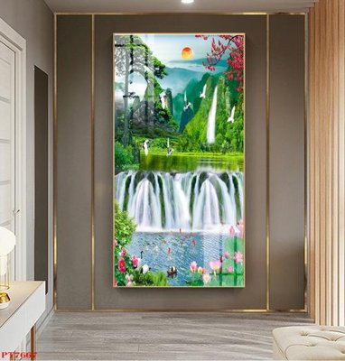 File tranh Tranh sơn thủy thác nước PT7667 (gốc) chủ đề thiên nhiên