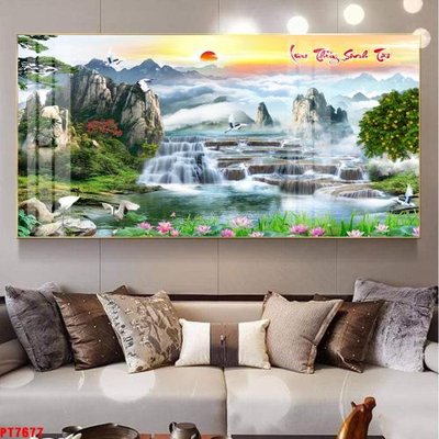 File gốc Tranh sơn thủy thác nước PT7677 (cho in ấn) độc quyền
