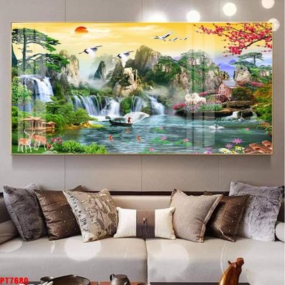 File tranh gốc Tranh sơn thủy thác nước PT7680 (bản quyền) file PSD