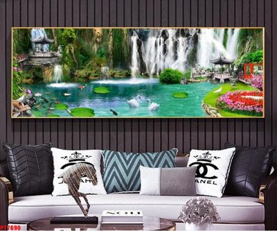 File in trần Tranh sơn thủy thác nước PT7690 (file gốc) xuyên sáng