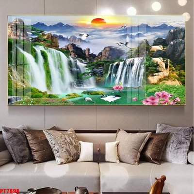 Tải file Tranh sơn thủy thác nước PT7698 (ảnh gốc) in gạch 3D