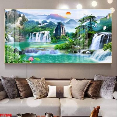 Tải file gốc Tranh sơn thủy thác nước PT7699 (in khổ lớn) không vỡ