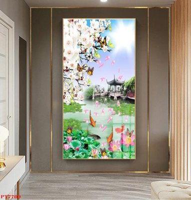 File in trần Tranh sơn thủy thác nước PT7700 (bản gốc) hoa văn