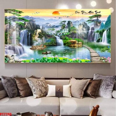 Tải file PSD Tranh sơn thủy thác nước PT7703 (nguyên layer) để in