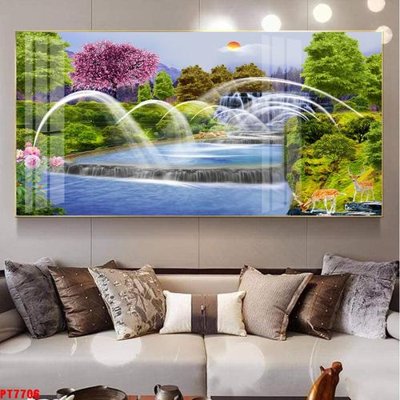 Chi tiết file tranh tráng gương Tranh sơn thủy thác nước PT7706 (ảnh gốc)