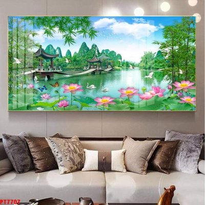 Tải file Tranh sơn thủy thác nước PT7707 (gốc) chủ đề phong thủy