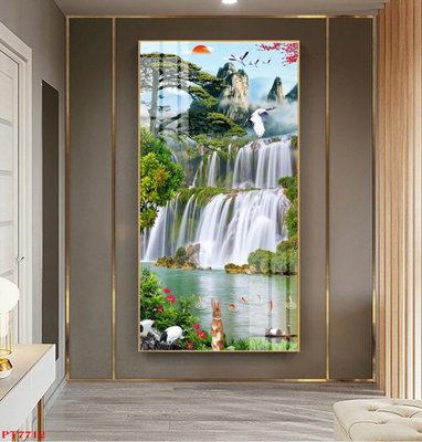 Tải file Tranh sơn thủy thác nước PT7712 (gốc) chủ đề phong thủy