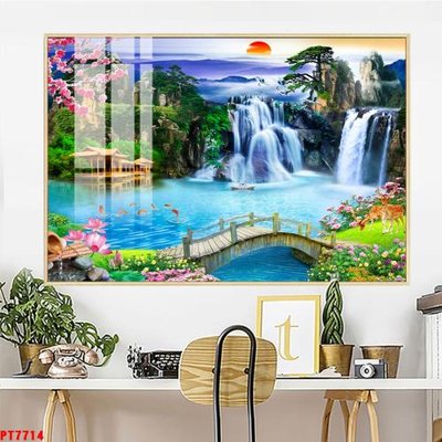 Chi tiết file ảnh Tranh sơn thủy thác nước PT7714 sắc nét