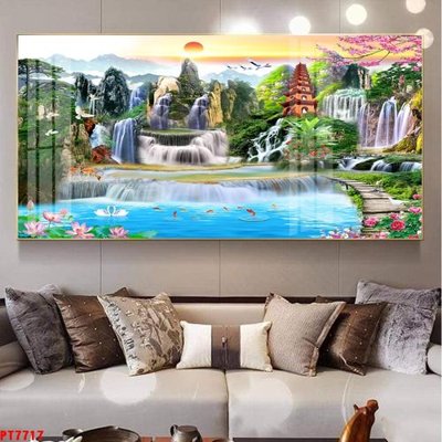 File gốc Tranh sơn thủy thác nước PT7717 (chuẩn màu) cho in offset