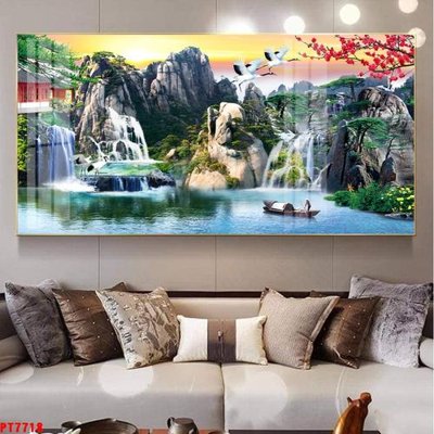 File tranh Tranh sơn thủy thác nước PT7718 (gốc) chủ đề tĩnh vật