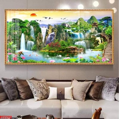 File tranh Tranh sơn thủy thác nước PT7722 (file gốc) chuẩn màu in
