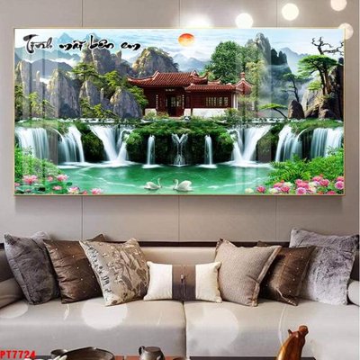 Tải file Tranh sơn thủy thác nước PT7724 (ảnh gốc) in tráng gương