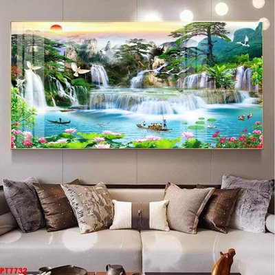 File tranh Tranh sơn thủy thác nước PT7732 (bản gốc) trang trí văn phòng