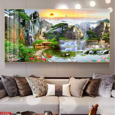 File ảnh Tranh sơn thủy thác nước PT7738 (gốc) cho trang trí nhà hàng