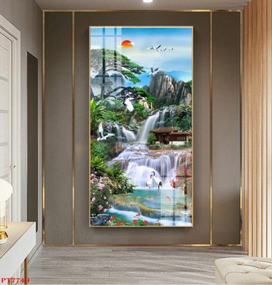 File in ấn cao cấp Tranh sơn thủy thác nước PT7749 (file gốc)