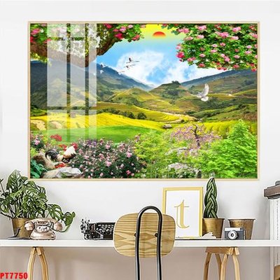 Tải file tranh gốc Tranh sơn thủy thác nước PT7750 chất lượng cao