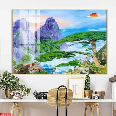 File tranh Tranh sơn thủy thác nước PT7757 (gốc) in vải canvas