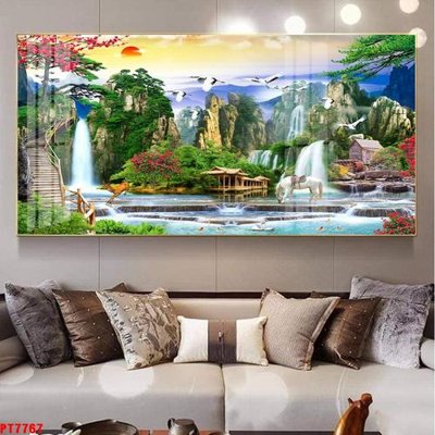 Tệp tin gốc Tranh sơn thủy thác nước PT7767 (chất lượng) Tranh sơn thủy thác nước PT7767