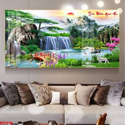 File tranh Tranh sơn thủy thác nước PT7770 (gốc) in vải canvas