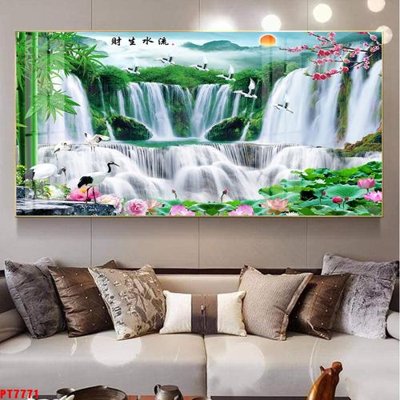 File tranh quảng cáo Tranh sơn thủy thác nước PT7771 (file gốc) chuyên nghiệp