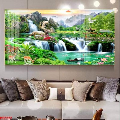 File gốc in ấn Tranh sơn thủy thác nước PT7777 chuẩn màu CMYK