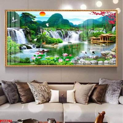 Download file gốc Tranh sơn thủy thác nước PT7791 (in mica) trang trí
