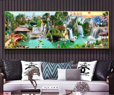 File ảnh Tranh sơn thủy thác nước PT7794 (gốc) in quảng cáo ngoài trời