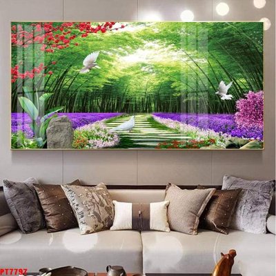 Download file gốc Tranh sơn thủy thác nước PT7797 (in lụa) tranh 3D