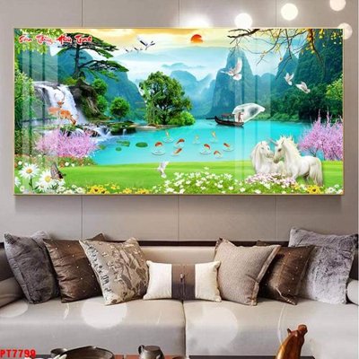 File gốc in tráng gương Tranh sơn thủy thác nước PT7799 chi tiết