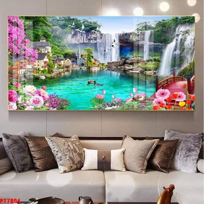 File tranh Tranh sơn thủy thác nước PT7804 (gốc) chủ đề trừu tượng
