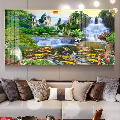 Download file gốc Tranh sơn thủy thác nước PT7808 (in mica) 3D