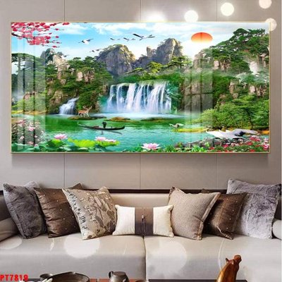 File tranh gốc Tranh sơn thủy thác nước PT7819 (sắc nét từng chi tiết)