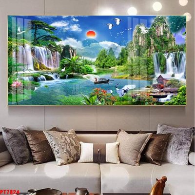 Tải file Tranh sơn thủy thác nước PT7824 (ảnh gốc) in tráng gương