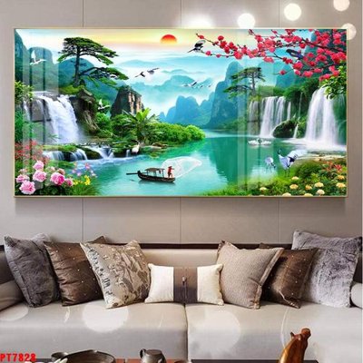 File PSD Tranh sơn thủy thác nước PT7828 (bản gốc) dễ dàng edit