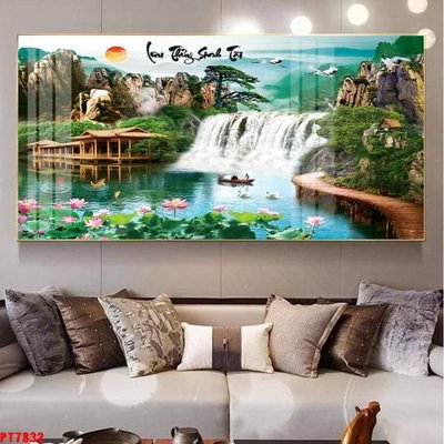 File ảnh Tranh sơn thủy thác nước PT7832 (gốc) in biển hiệu