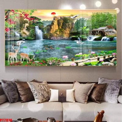 File gốc Tranh sơn thủy thác nước PT7836 (thiết kế) cho in ấn