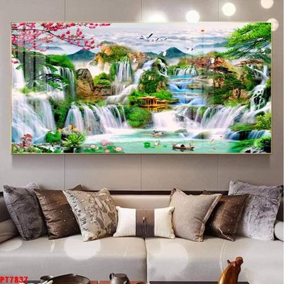 File ảnh Tranh sơn thủy thác nước PT7837 (gốc) in Hiflex